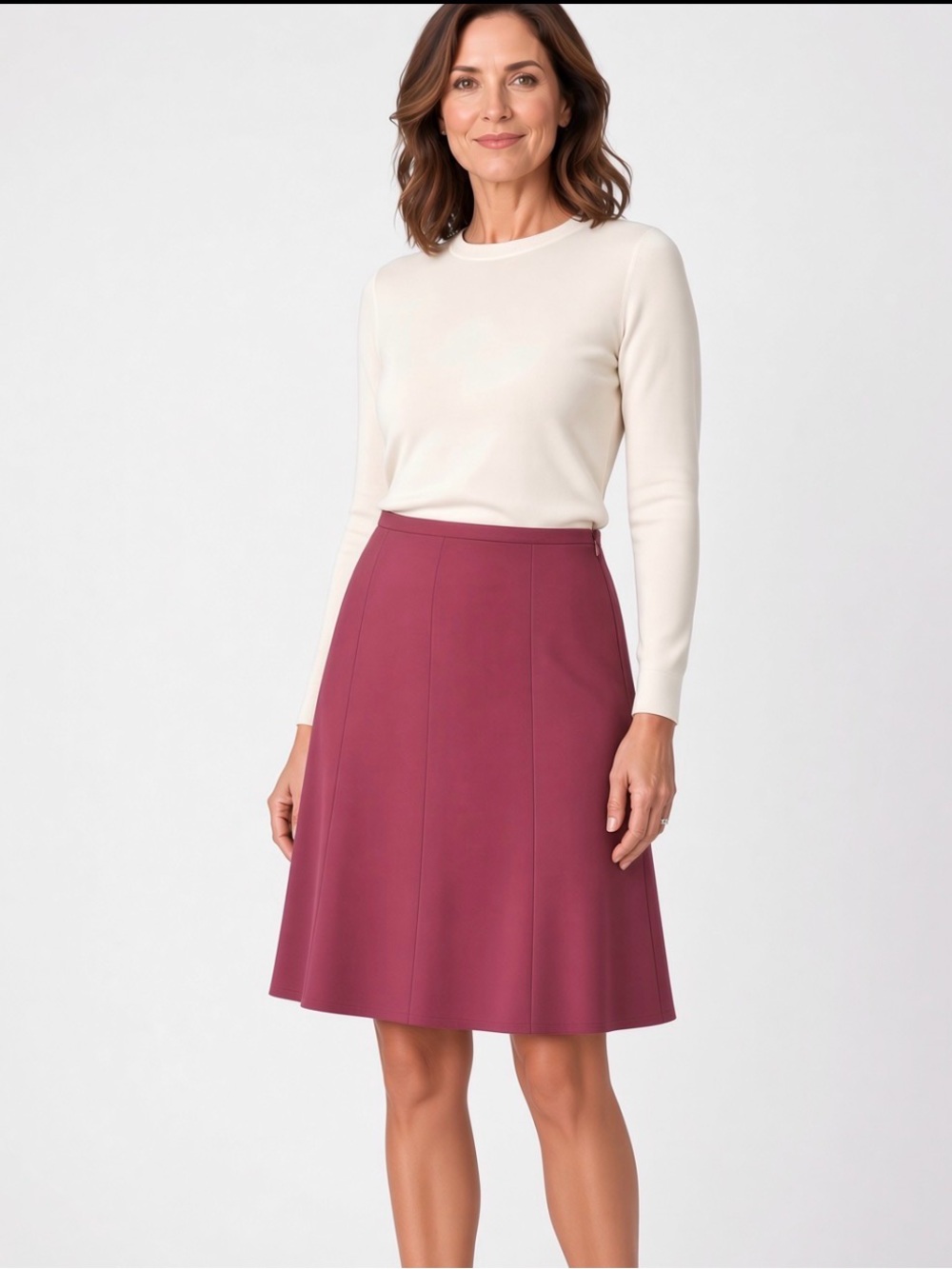 Eileen Fisher A-Line Skirt Womens Small Red Wool Blend Twill Knee Length